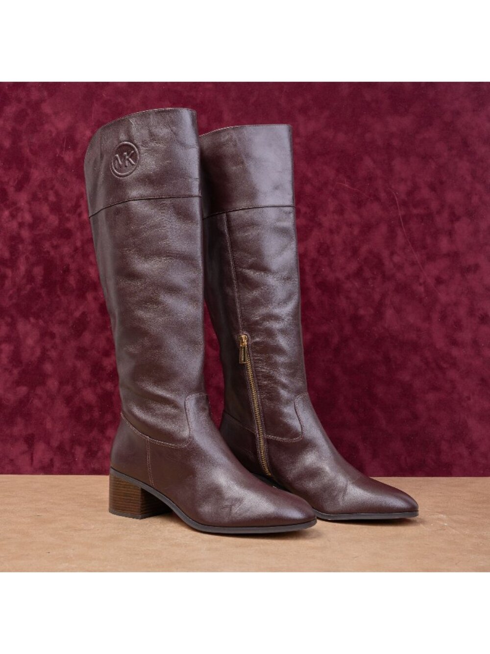 Michael Kors Women Dylyn MK Logo Leather Maroon Fashion Boho Boots sz 11
